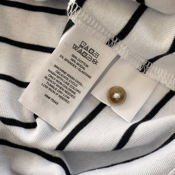 C&C California Womens Medium White Black Stripe Long Sleeve Henley Shirt - Picture 4 of 7